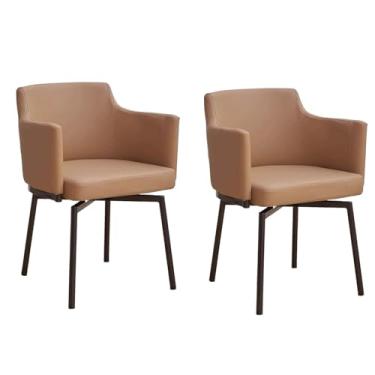 Imagem de Cadeiras de jantar giratórias de 180°, cadeira de jantar estofada ergonômica com encosto automático e apoio de braço pernas de aço carbono A 2 peças