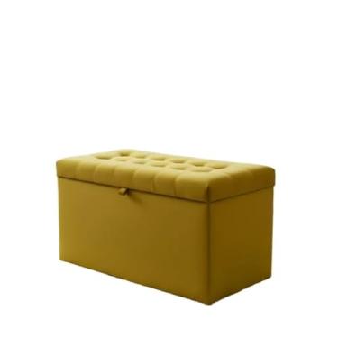 Imagem de Puff Baú Decorativo Estofado C/pistão á gás 68 cm 100% MDF(AMARELO,Rodizios c/travas)
