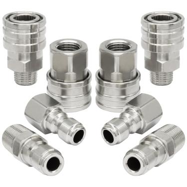 Imagem de LifCratms 8 peças de acessórios de conexão rápida de lavadora de pressão de 1/4 polegada, conjunto de mangueira adaptador de aço inoxidável, rosca fêmea e macho
