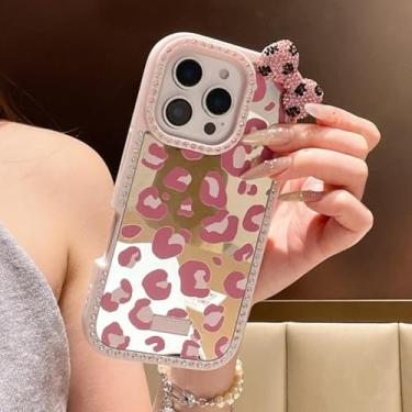 Imagem de HTVJFX Capa de celular luxuosa com glitter e laço, espelhada e macia, para iPhone 13 (rosa)
