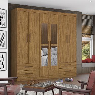 Imagem de Guarda Roupa Casal Lu 6 Portas 4 Gavetas Com Espelho Carioca Móveis - Cinamomo