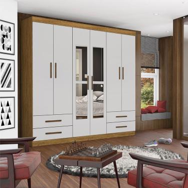 Imagem de Guarda Roupa Casal Lu 6 Portas 4 Gavetas Com Espelho Carioca Móveis - Cinamomo com Off White