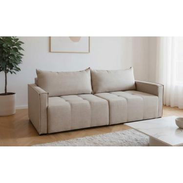 Imagem de Sofá Cama Luxo Bruna Almofadas Soltas Espuma D30 com Manta Acrílica Vários Tecidos 2,20M