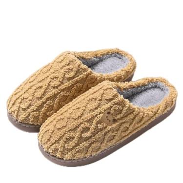 Imagem de Pantufas femininas de pelúcia felpudas com sola antiderrapante para uso interno e externo, tamanco quente sem cadarço para inverno, outono, maternidade, pós-parto, Marrom, 38