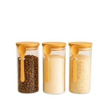 Imagem de Kit de Potes Organizador Mantimentos de Vidro Hermético Redondo Tampa Bambu C/Colher 690ML(2,690 ML)