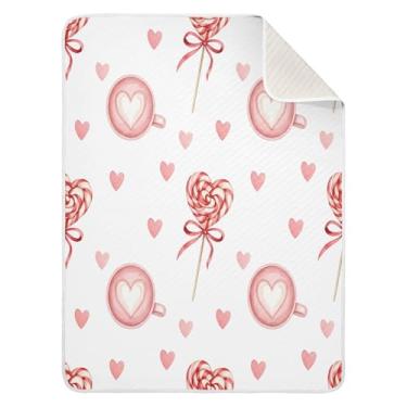 Imagem de Wassud Cobertor de bebê com pirulitos de coração para meninos e meninas, macio e recém-nascido, cobertor aconchegante de algodão essencial para berçário, viagem, berço, carrinho 76 x 101 cm