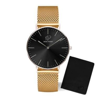 Imagem de Relógio Masculino Clássico Dourado Elegante 40mm + Carteira - New Port