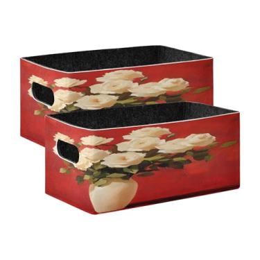 Imagem de xigua Conjunto de 2 caixas de armazenamento de rosas, cubo de armazenamento dobrável, organizador de cestas de armazenamento para decoração de casa, prateleiras de livros, armário, lavanderia