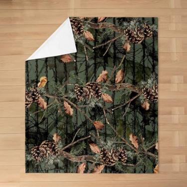 Imagem de Cobertor de flanela infantil de camuflagem verde, ramo de pinheiro morto, folha de palmeira, natureza, meninos e meninas, cobertor felpudo camuflado de aventura de caça, tamanho da manta (127 x 152 cm