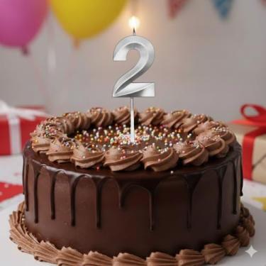 Imagem de Vela De Aniversário Mini Design Número Com 5Cm Silver Festas Prata (Número 2)