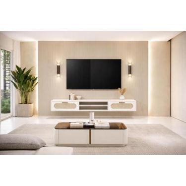 Imagem de Rack Suspenso Santorini MDF 1.80m Estilo Classico Acabamento em Telinh