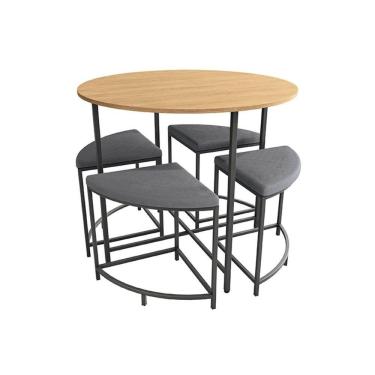 Imagem de Mesa de Sala Jantar LI038 c/Tampo Madeirado 90 cm + 4 Banquetas Freijó/Preto Fosco - Kappesberg
