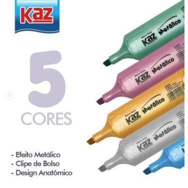 Imagem de Marca Texto Metálico Ponta Chanfrada Kit 5 Cores Kaz Lançamento
