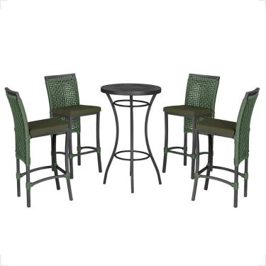 Imagem de Mesa Bistro E 4 Banquetas Roma Preta Corda Náutica 13 Verde