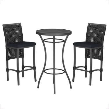 Imagem de Mesa Bistro E 2 Banquetas Roma Preta Corda Náutica 12 Preta