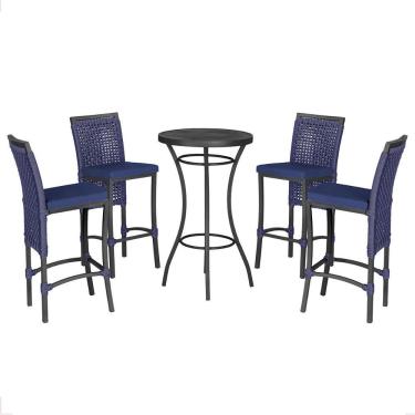 Imagem de Mesa Bistro E 4 Banquetas Roma Preta Corda Náutica 10 Azul