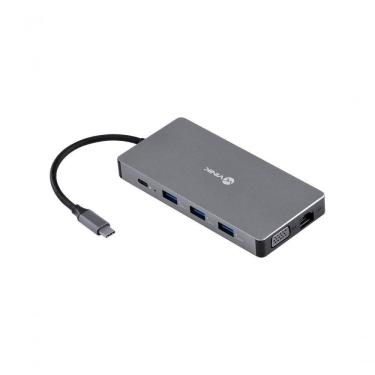 Imagem de Hub USB Tipo C HC-10 10 em 1 com 3 USB 3.0 HDMI 4K VGA RJ45 Leitor SD TF Áudio P2 e Power Delivery