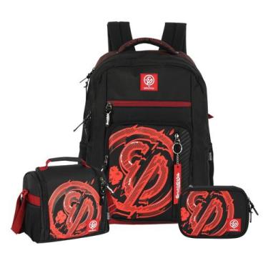 Imagem de Kit Mochila Enaldinho Costas Youtuber Lancheira E Estojo Box Cor:Verme