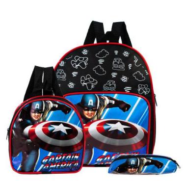 Imagem de Kit Mochila Escolar Pequena Marvel Capitão América Costas - TOYS 2U