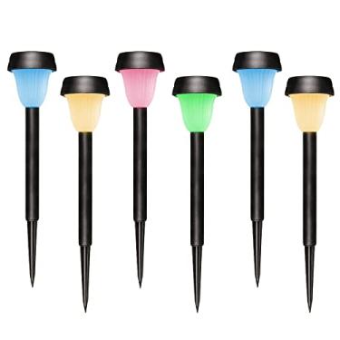 Imagem de Kit com 6 Luminária Balizadora Poste Solar ABS Espeto de Jardim - LED Colorido RGB (Multicor)