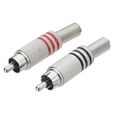 Imagem de Plug RCA Metálico com Rabicho 6mm Preto e Vermelho - Pacote com 10 peças