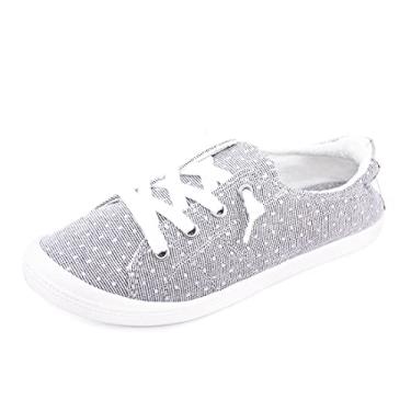 Imagem de Tênis feminino de lona, cano baixo, casual, para caminhada, clássico, confortável, raso, moderno, Ponto cinza, 11