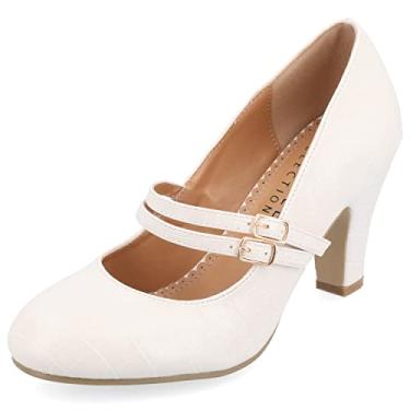 Imagem de Journee Collection Womens Wendy Heels Classic Round Toe Mary Jane Pumps with Double Strap, Ivory Matte, 9.5