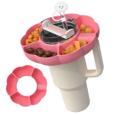 Imagem de Charlux Bandeja de lanche para copo Stanley de 850 g com alça de silicone para lanche compatível com Stanley Tumbler 850 g, anel de lanche, suporte de lanche, tampa de lanche com capa de canudo para