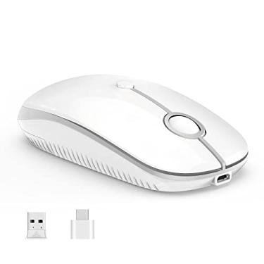 Imagem de Mouse sem fio tipo C, mouse VssoPlor USB C, modo duplo, 2,4 G, sem fio, com nano USB e receptor tipo C, compatível com PC, laptop, MacBook e todos os dispositivos tipo C - branco prata