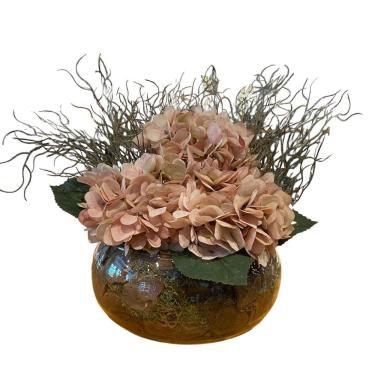 Imagem de Arranjo Grande Centro de Mesa Hortênsias Artificial Vaso Incolor