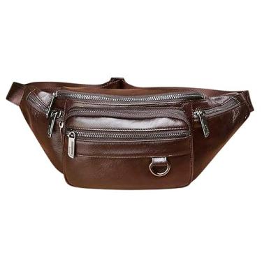 Imagem de Pochete de couro para homens, presente de dia dos pais, bolsa de cintura grande para viagens, caminhadas, ciclismo, ciclismo, pesca, corrida, preto, marrom, café, Café, 8.7 inches x 3 inches x 5.1
