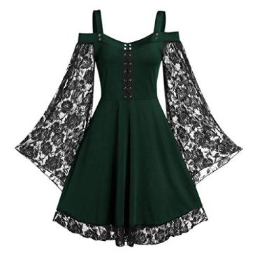 Imagem de Masbird Vestido medieval para mulheres, gótico, steampunk, renda, ombro de fora, vestido renascentista, festa, cosplay, vestidos góticos, Verde, G