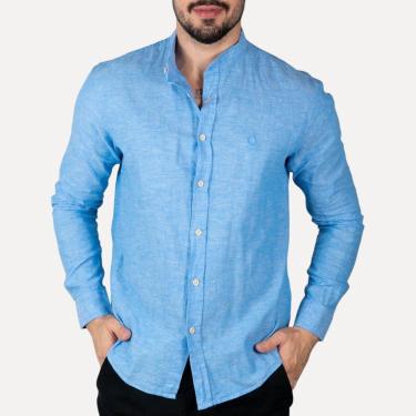 Imagem de Camisa Linho Masculina Gola Padre Azul-Masculino