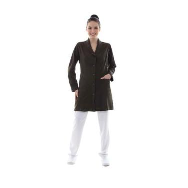 Imagem de Jaleco Feminino Acinturado Gola Smoking com fechamento em Botão Tecido