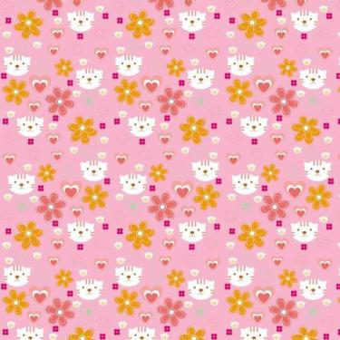 Imagem de Papel De Parede Rosa Flores Gatinha E Corações Decorativo - LRP