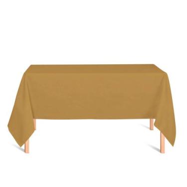 Imagem de Toalha de Mesa Retangular em Tecido Jacquard Dourado Liso Tradicional 
