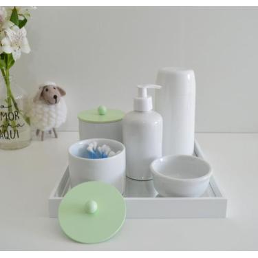 Imagem de Kit Higiene Porcelana Bebê K162 Bandeja Espelho Mdf Cuidados Bebê - Ci
