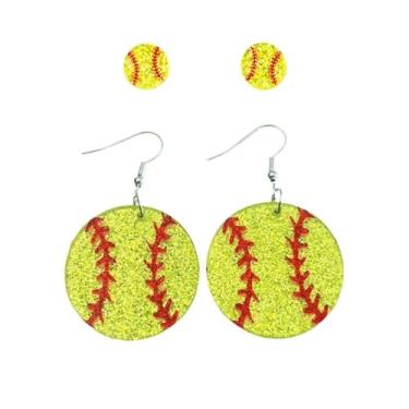 Imagem de Azusa Sun Conjunto de 2 pares de brincos de bola esportiva de acrílico com glitter para mulheres, vôlei, futebol, beisebol, basquete, futebol, jogos, dia de jogo, joias, One size, Acrílico, Sem pedra