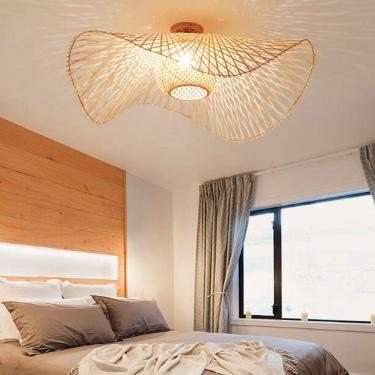Imagem de Luminária pendente retrô de bambu E27 Lustre de rattan natural Iluminação rural Lâmpada de teto tecida à mão Quarto Restaurante Sala de estar Decoração de café Lâmpada economizadora de energ
