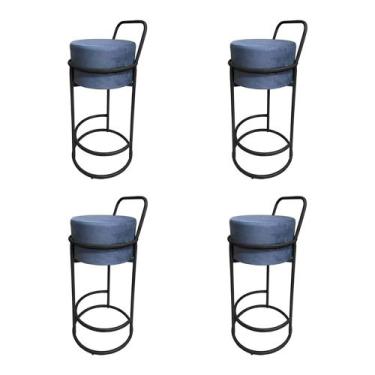 Imagem de Kit 4 Banquetas Alta Redonda Base Preta Veludo - Cinza - CONCEPT ESTOF