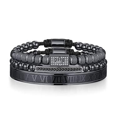 Imagem de WFYOU Pulseiras de coroa imperial para homens pulseira de ouro 18 k com contas de zircônia cúbica pulseiras cruzadas e presente de luxo masculino, Metal, Zircônia cúbica