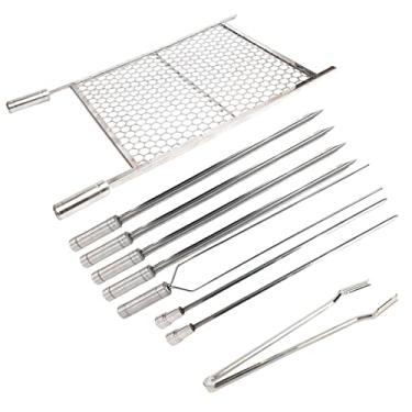 Imagem de Kit Churrasco 100% Inox, Grelha 70x40 Com 7 Espetos, Pegador