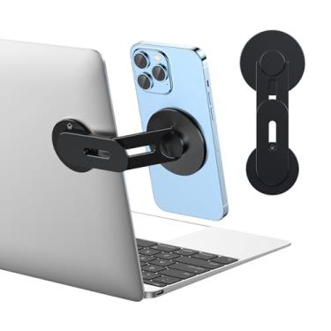 Imagem de MAGDIGITEH Suporte magnético para laptop MagSafe para iPhone 17/16/15/14/13/12 e todos os telefones, suporte lateral ajustável de 180° para monitor de computador para Tesla, suporte de celular de mesa