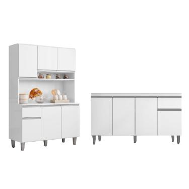 Imagem de Cozinha Compacta Márcia com Balcão Gabinete Tati 150m para Pia Sem Tampo Branco - AJL