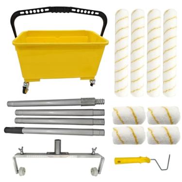 Imagem de Kit de rolo de pintura - Moldura de rolo de pintura de liga de alumínio ajustável de 30 a 61 cm, balde de tinta de 24L, haste de extensão de 12 cm, 4 peças de mangas de rolo de 15,7 polegadas e 4