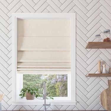 Imagem de Sun Zero Persiana romana 100% blackout total texturizada Seraphina, linho, 73,7 cm L x 162,6 cm A