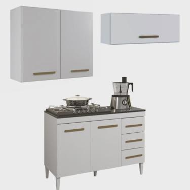 Imagem de Conjunto Balcão com Tampo 2 Portas 3 Gavetas e 2 Armários Aéreo