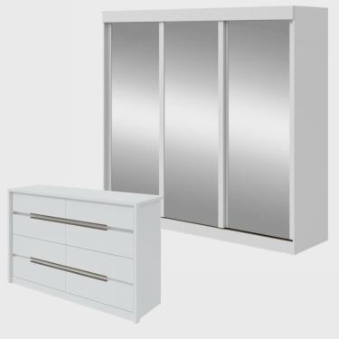 Imagem de Conjunto de Guarda-roupa 3 Portas 3 Gavetas Saion Plus Super Glass e Cômoda Urban 8 Gavetas