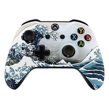 Imagem de EXtremeRate The Great Wave Patterned Faceplate Front Housing Shell com soft touch grip para Xbox One X S Controller Modelo 1708 - Controlador não Incl