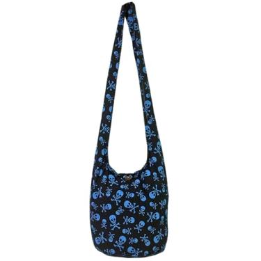 Imagem de Bolsa tiracolo gótica boêmia boho, hobbo, hippie, caveira, 83,8 cm, preta, Preto, azul, 33 inch